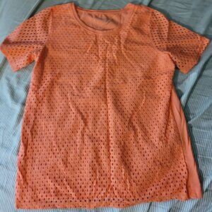 Allison Daley orange shirt w/ lace front
